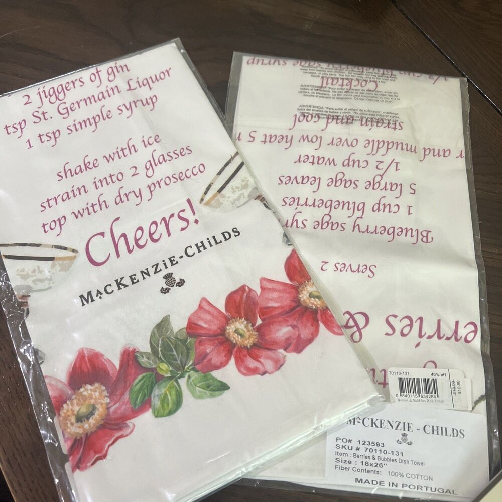 MACKENZIE-CHILDS Berries & Bubbles Dish TOWEL 18"x26" 100% Cotton BRAND NEW
